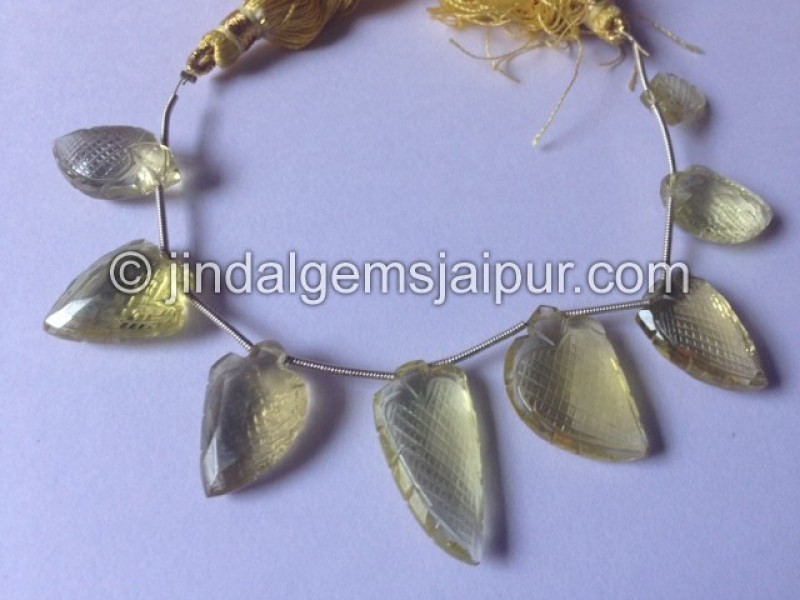 Lemon Quartz Carved Pear Shape Beads